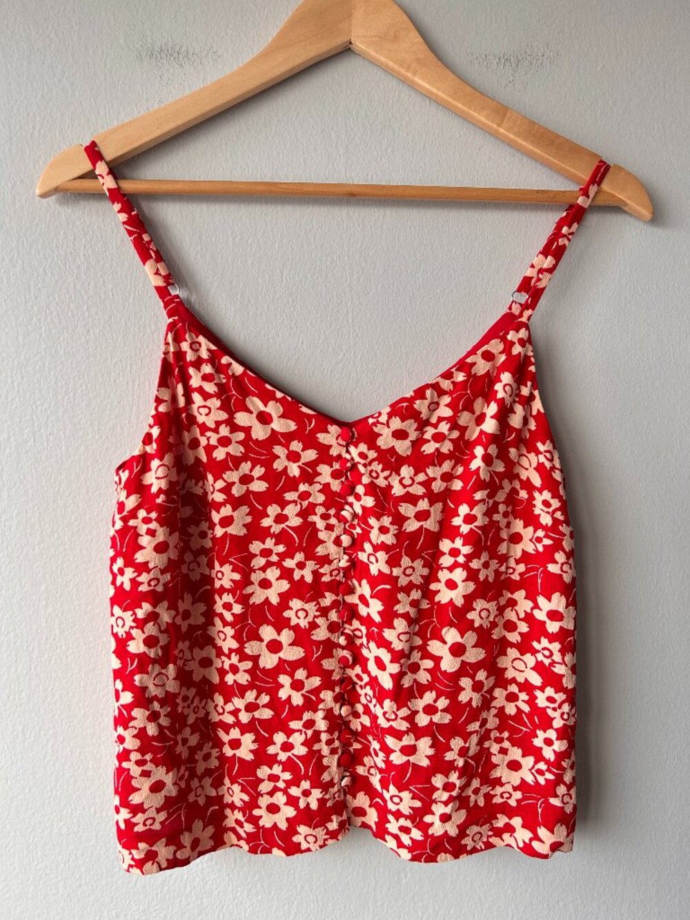 Madewell Playground Posies Cami Red Floral Button Front V Neck Size 0